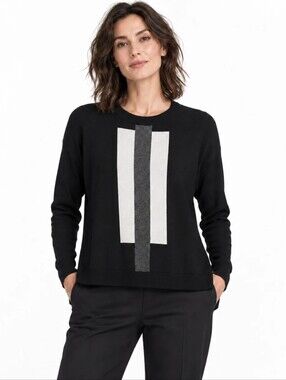 Planet‎ by Lauren G Sweater OS Black Colorblock Pima Cotton Modal Knit High-Low